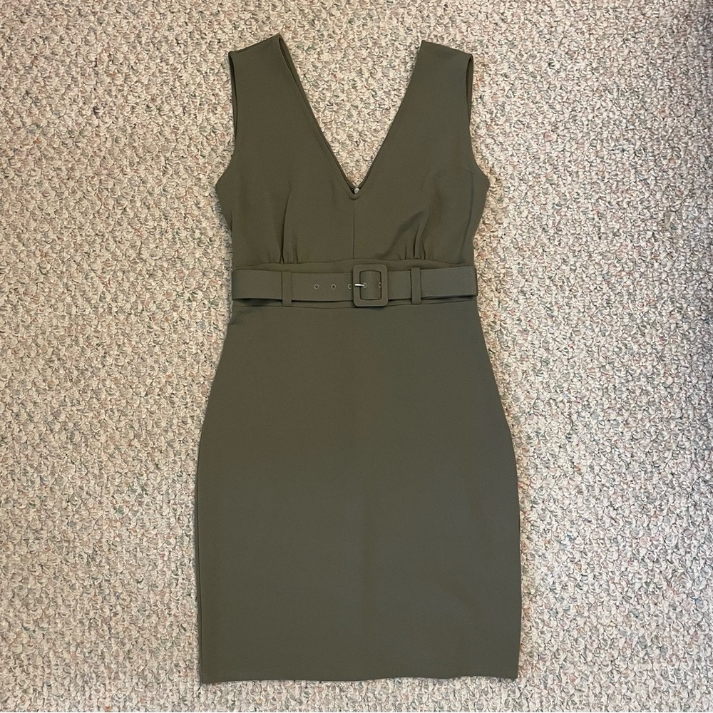 NEW! Bar III Olive Green Sleeveless Belted Dress